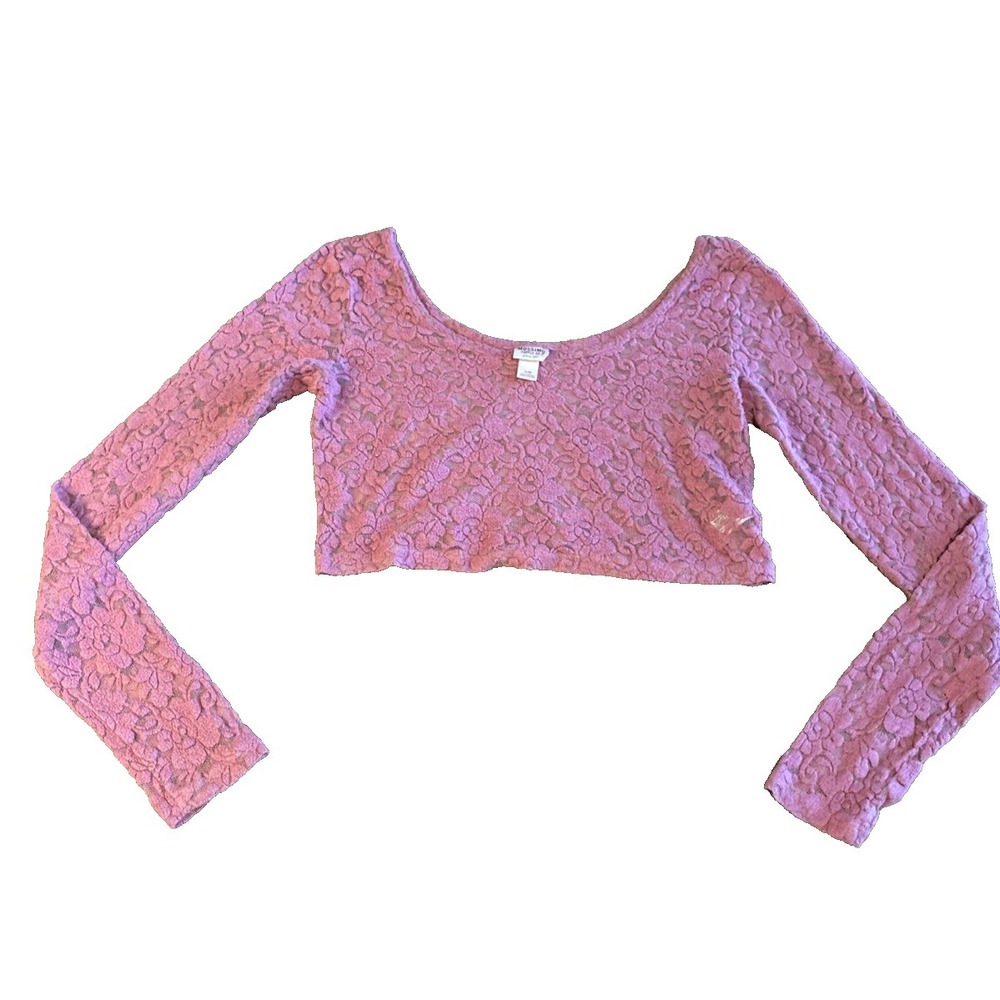 Women's Top Large Pink Cropped Downtown Girl Floral Texture Coquette Y2K Vibes